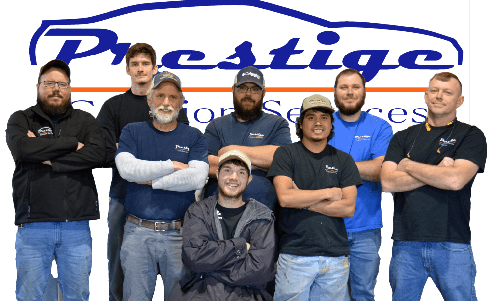 Group of prestige workers standing folding their hands